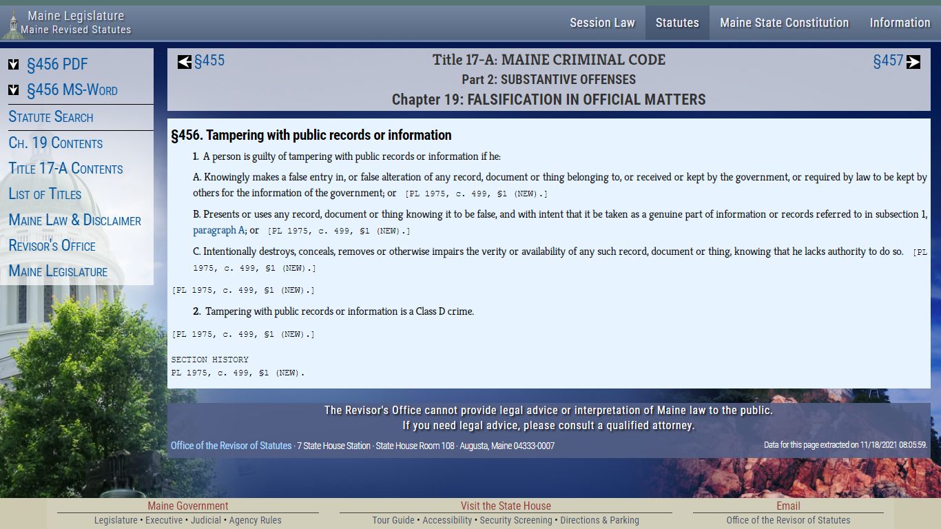 Title 17-A, §456: Tampering with public records or information