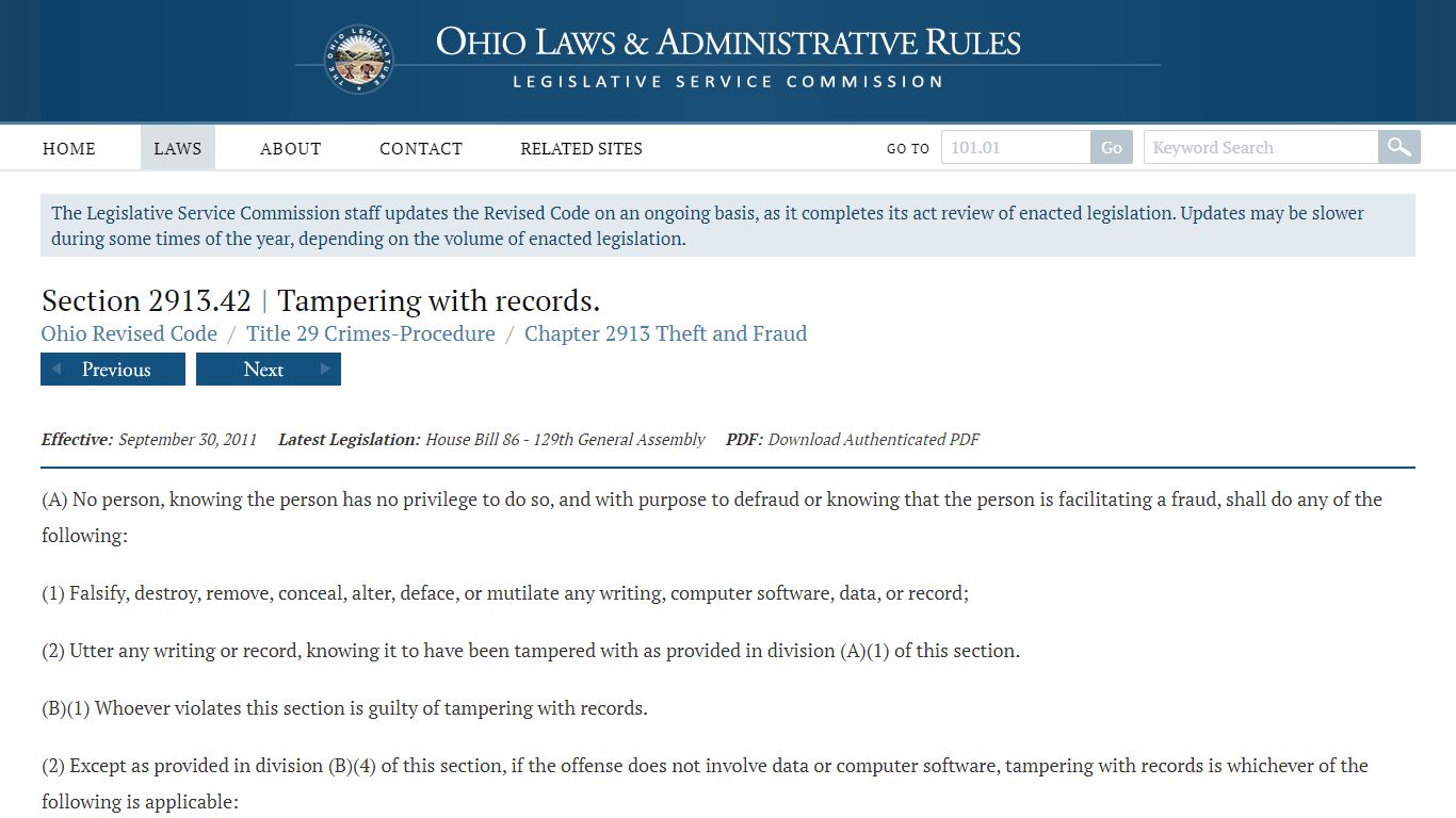 Section 2913.42 | Tampering with records. - Ohio